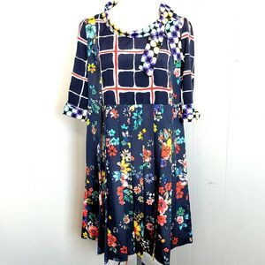 NWT LOVE MOSCHINO Designer Rare pleated floral mix print Dress Size 10 46 blue
